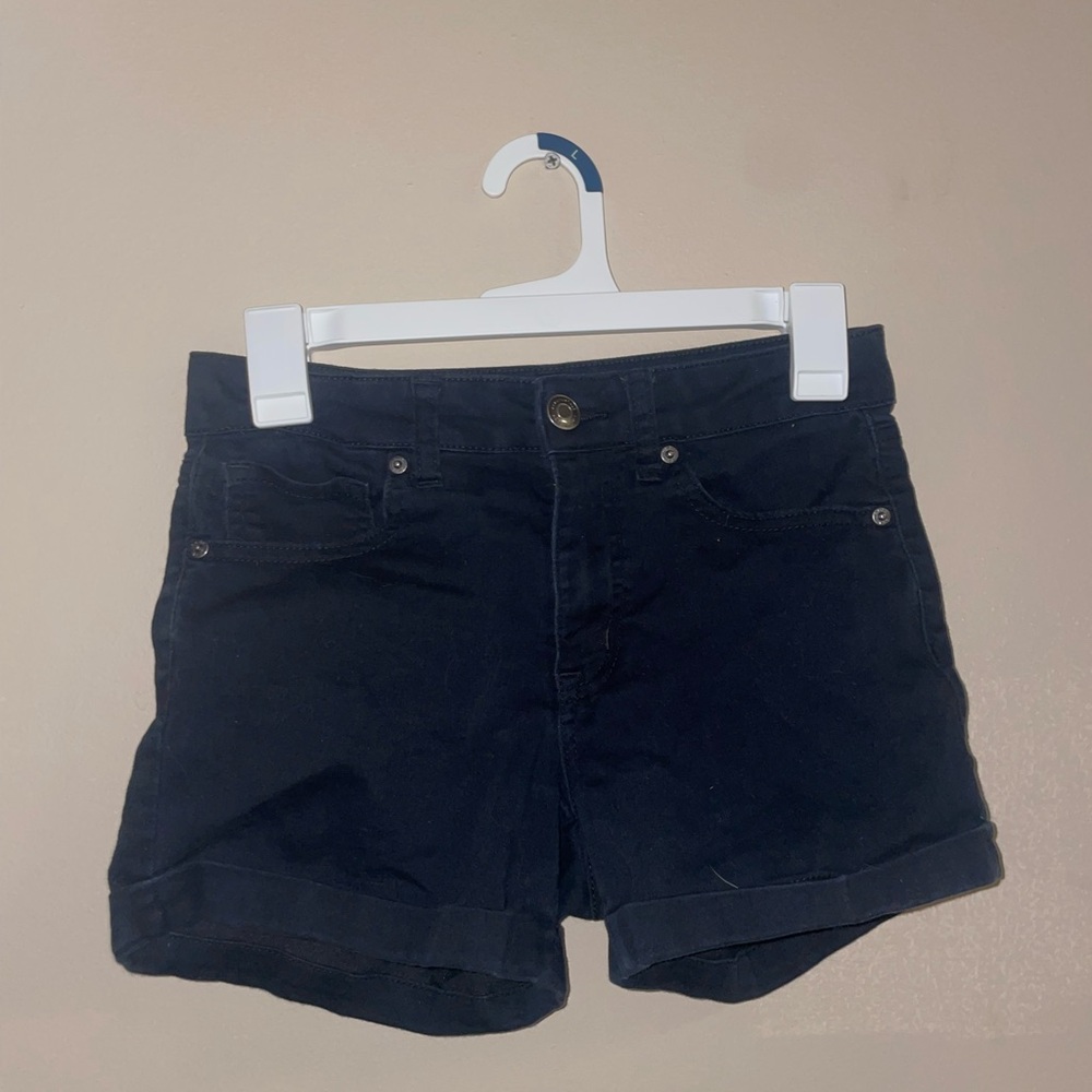 Black Jean Shorts with Distressed Look